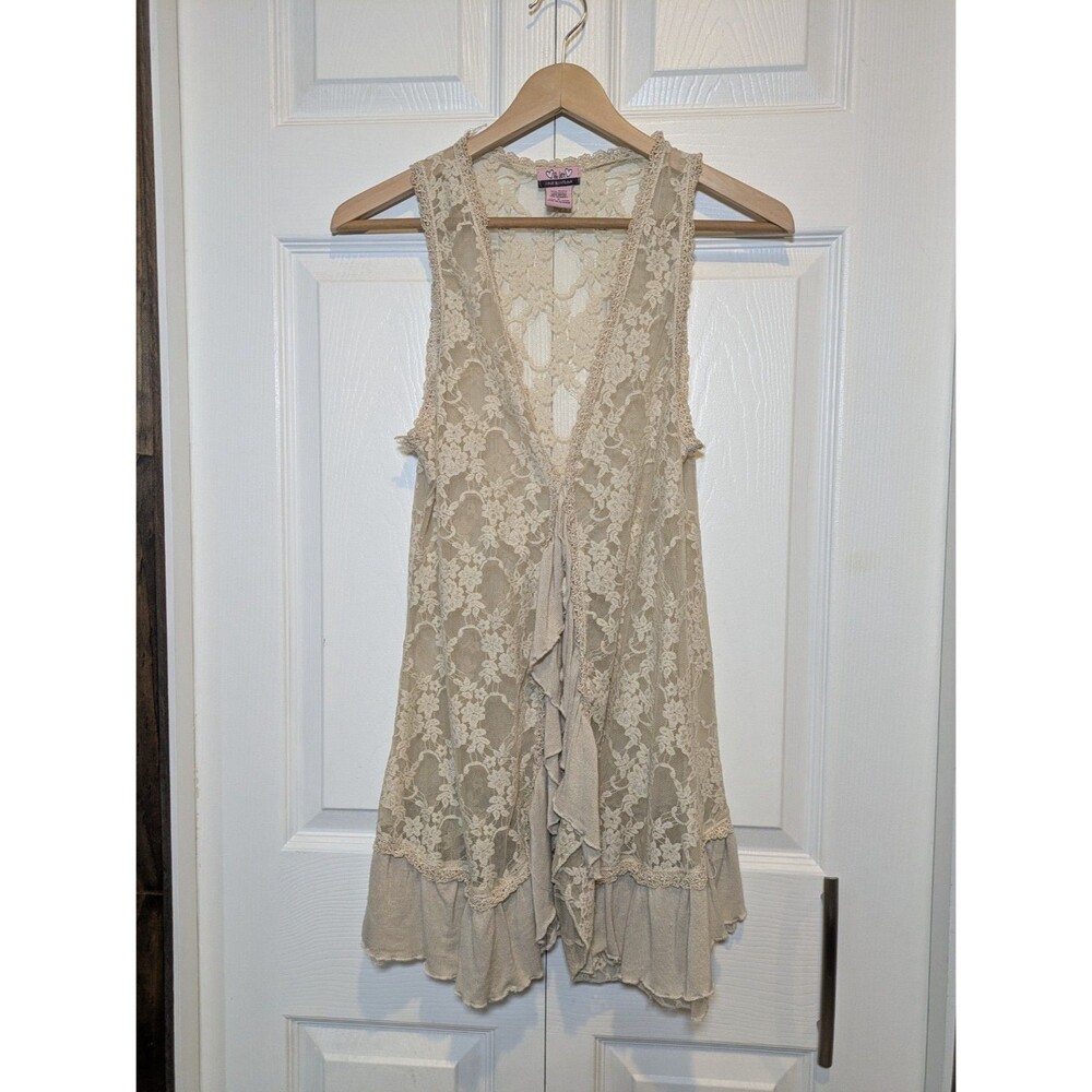 Boho Lace Ruffle Sleeveless Vest Cardigan  -Women's Size Small
